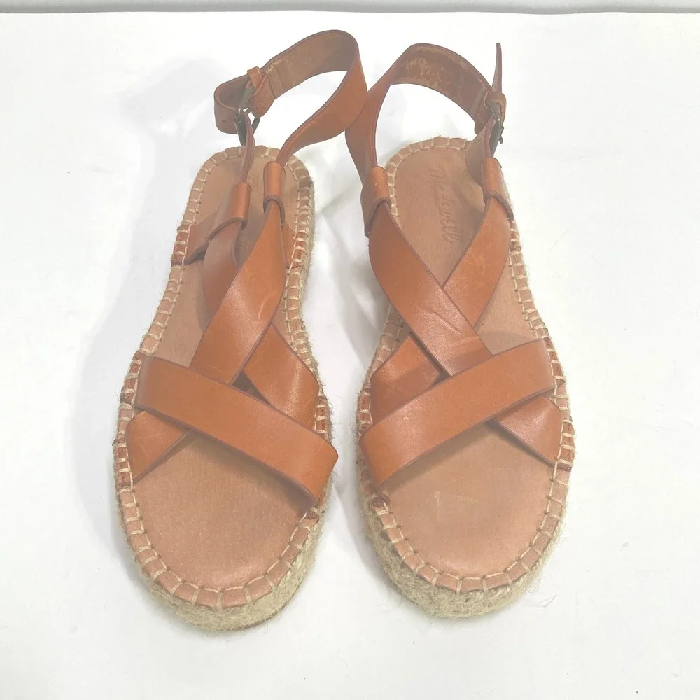 Madewell AM199‎ English Saddle Brown Leather Espadrille Gladiator Sandals Sz 6.5